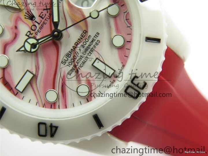 0123 WrinkleFree Submariner 40mm White Ceramic 5GF Best Edition White Red Dial on Red Rubber Strap SA 2485